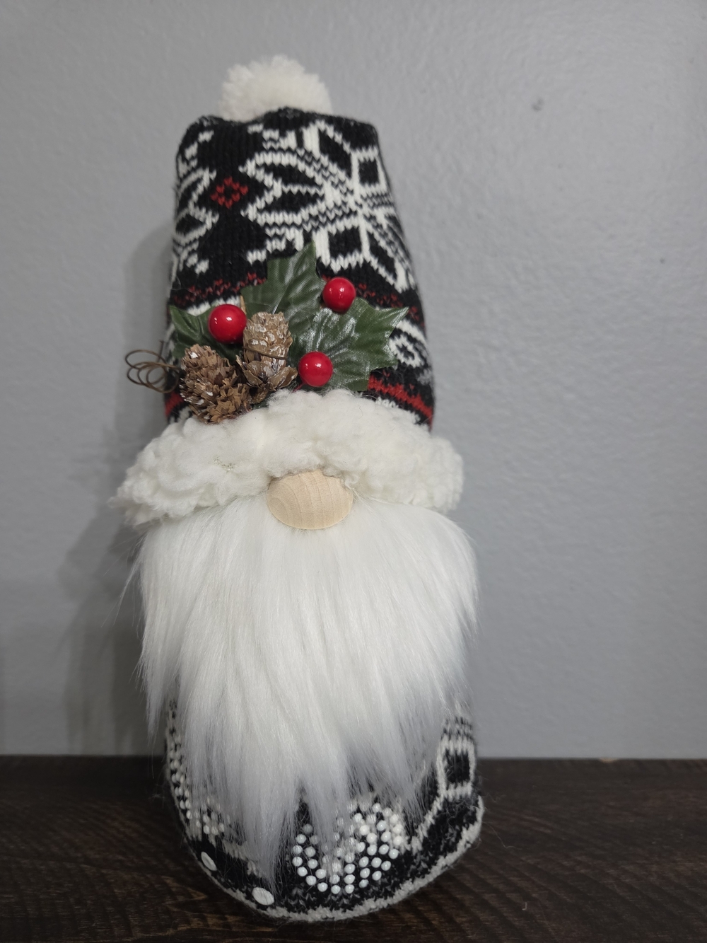 Hand Crafted Black, White & Red Nordic Gnome Holiday Accent